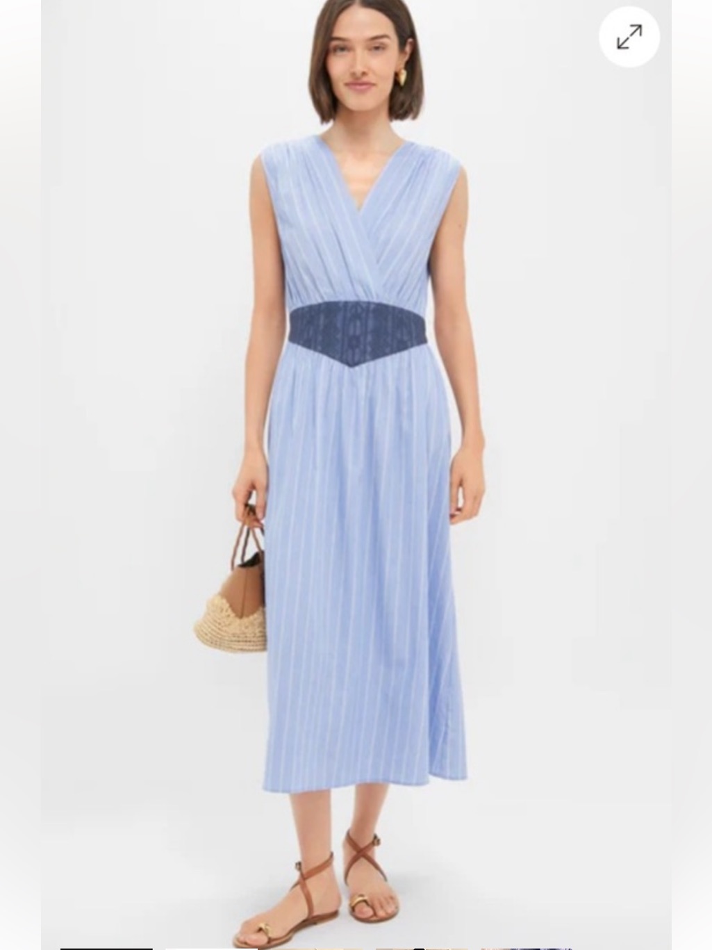Tuckernuck Cotton Perrie Dress V Neck Blue Midi Summer Casual. Size Xxs